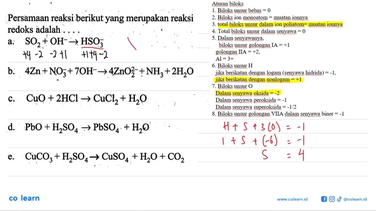 Persamaan reaksi berikut yang merupakan reaksi redoks