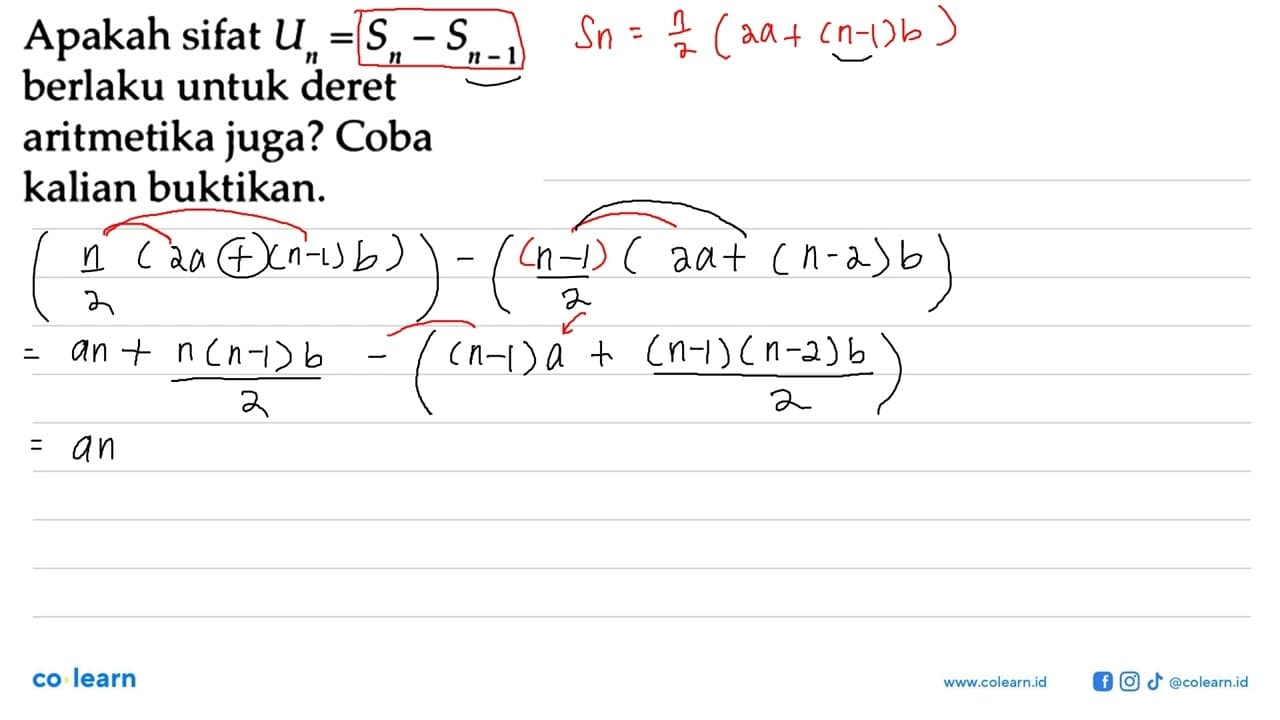 Apakah sifat Un = Sn - S(n-1) berlaku untuk deret