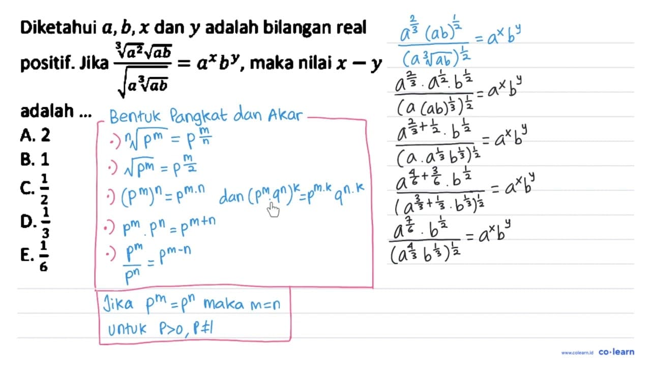 Diketahui a, b, x dan y adalah bilangan real positif. Jika