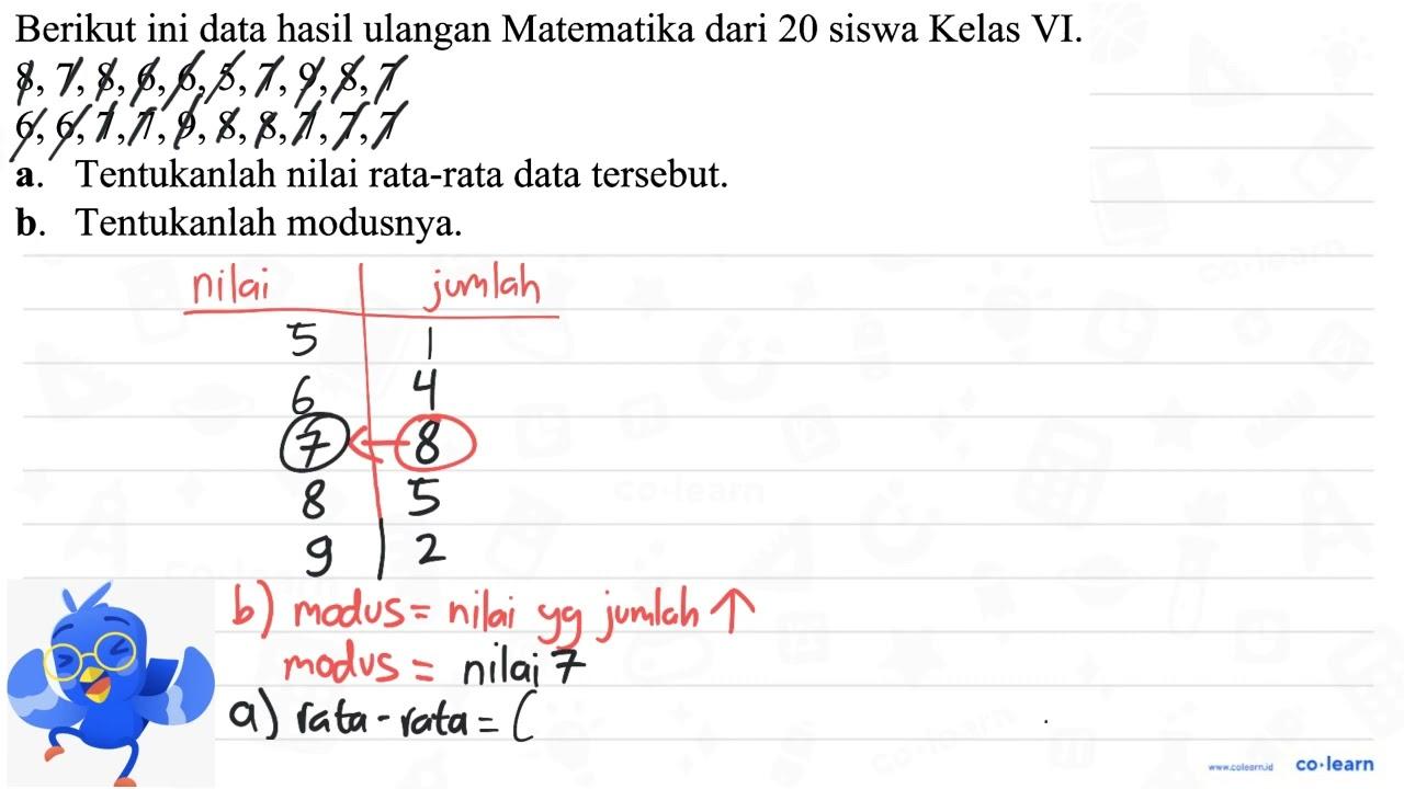 Berikut ini data hasil ulangan Matematika dari 20 siswa