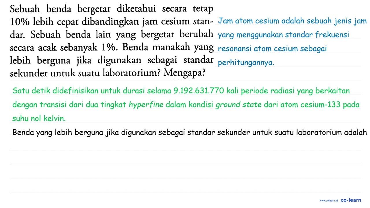 Sebuah benda bergetar diketahui secara tetap 10% lebih