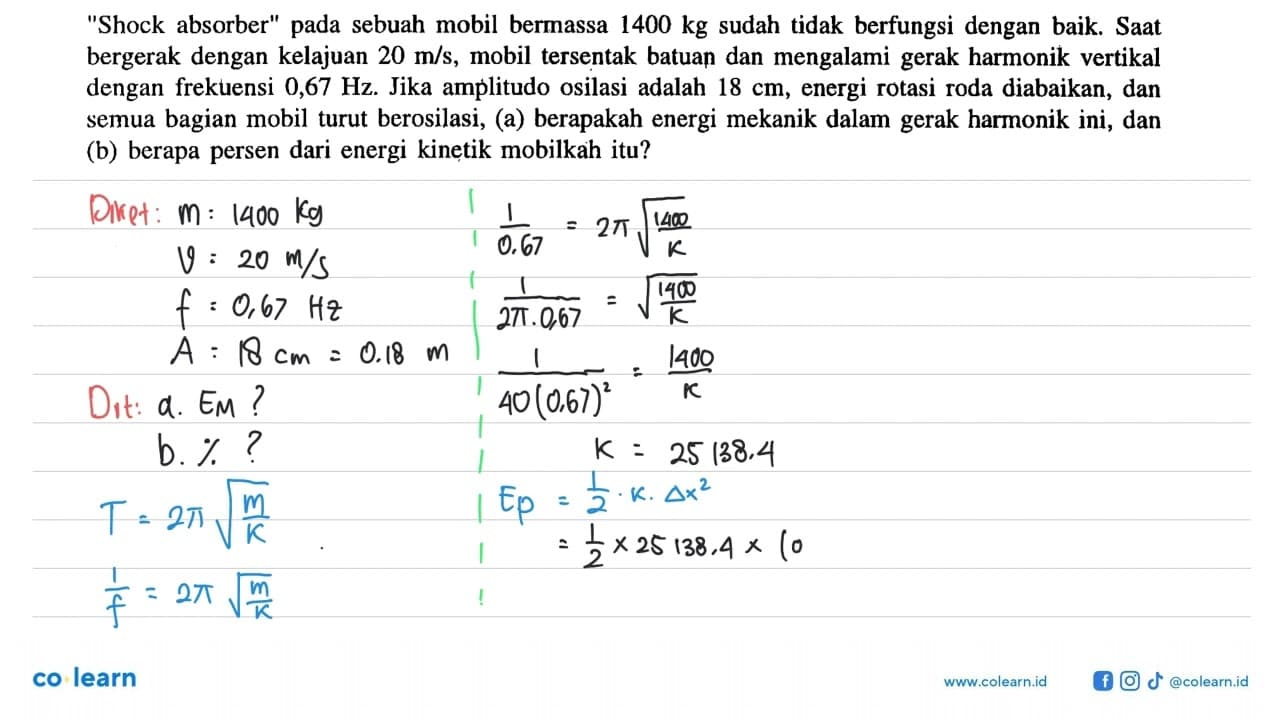 Shock absorber pada sebuah mobil bermassa 1400 kg sudah