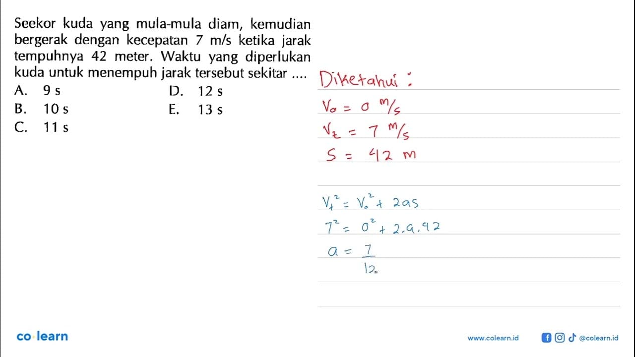 Seekor kuda yang mula-mula diam, kemudian bergerak dengan