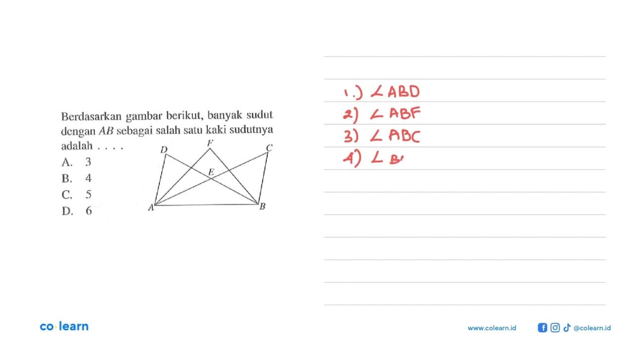 Berdasarkan gambar berikut, banyak sudut dengan AB sebagai