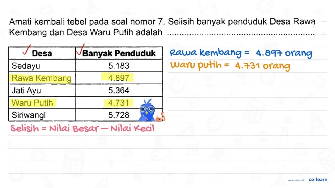 Amati kembali tebel pada soal nomor 7 . Selisin banyak