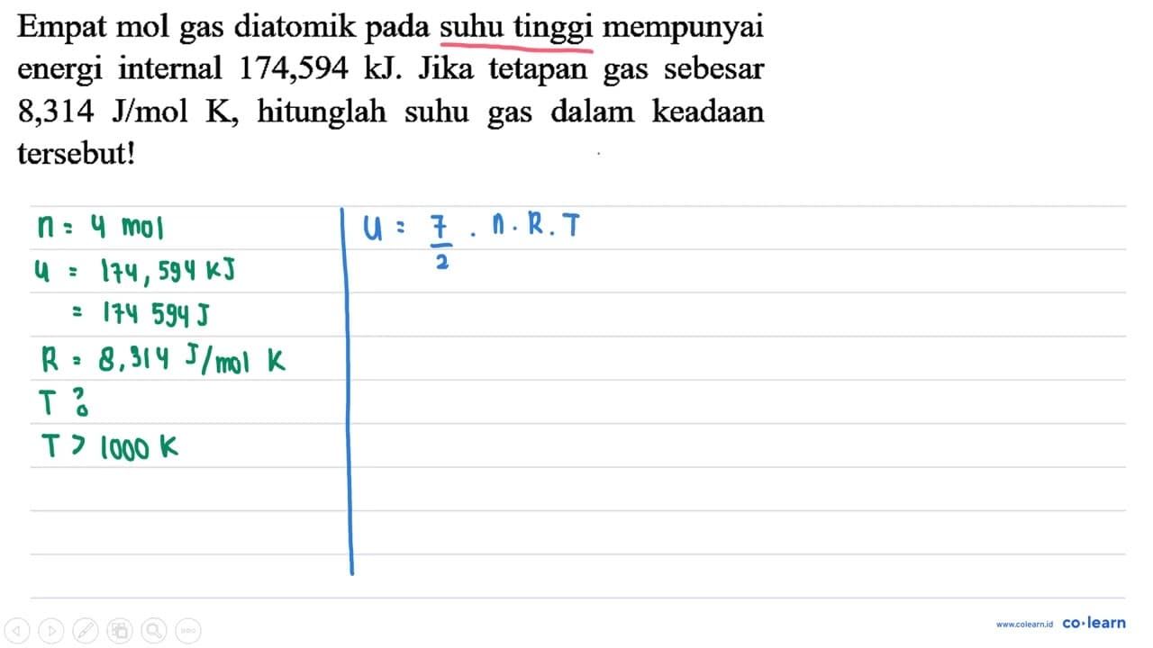 Empat mol gas diatomik pada suhu tinggi mempunyai energi