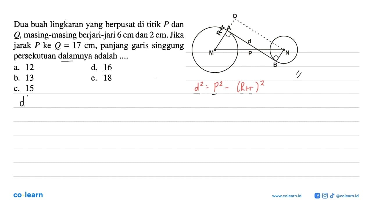 Dua buah lingkaran yang berpusat di titik P dan Q ,