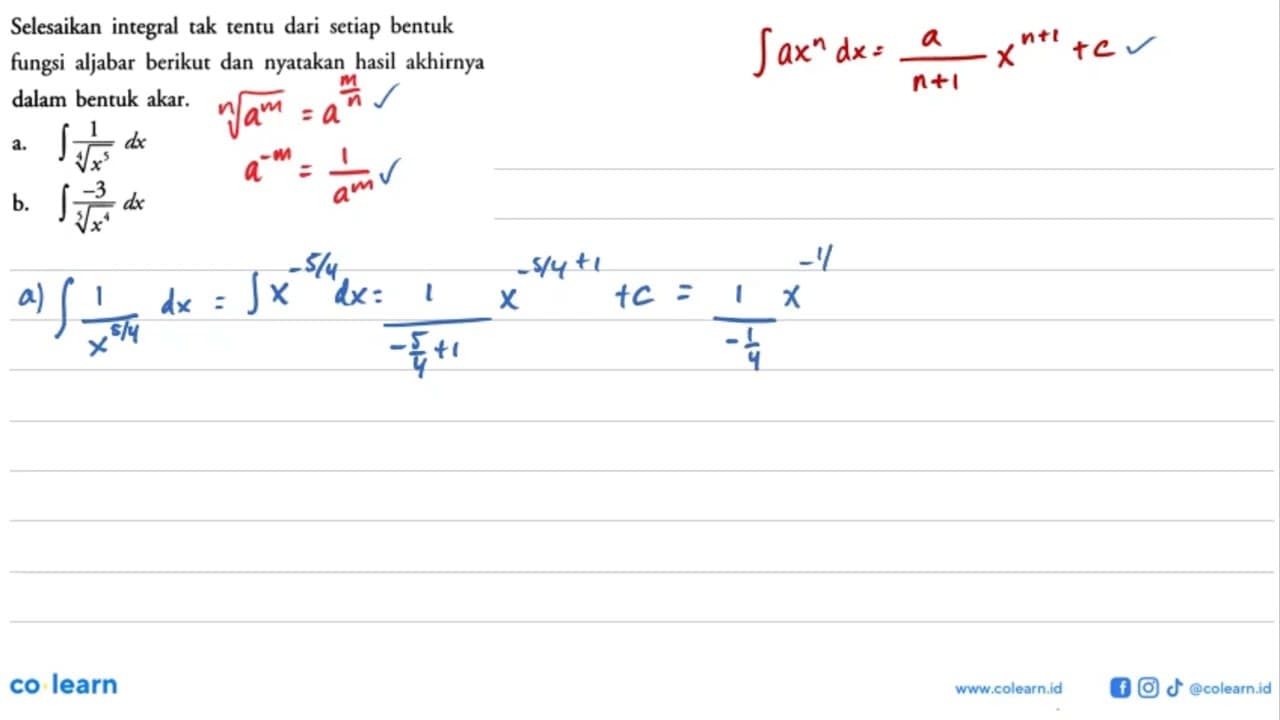 Selesaikan integral tak tentu dari setiap bentuk fungsi