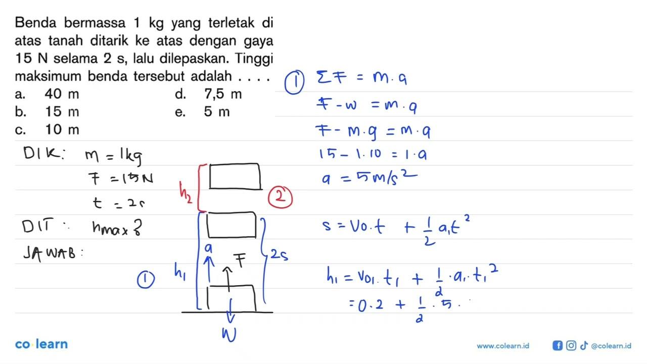 Benda bermassa 1 kg yang terletak di atas tanah ditarik ke