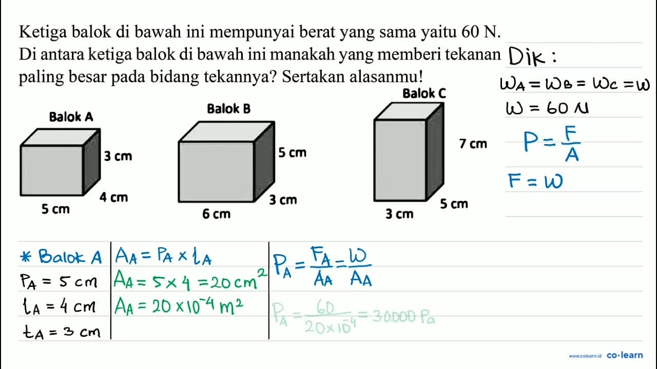 Ketiga balok di bawah ini mempunyai berat yang sama yaitu