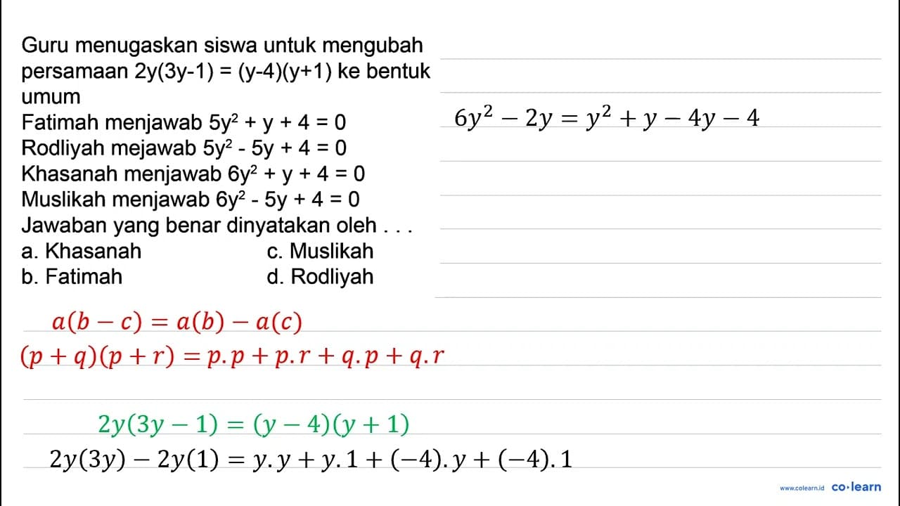 Guru menugaskan siswa untuk mengubah persamaan