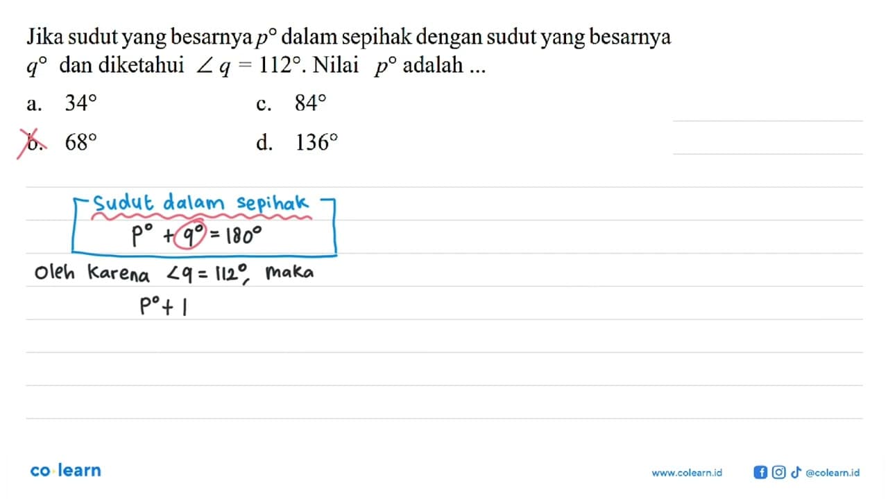 Jika sudutyang besarnya p dalam sepihak dengan sudutyang