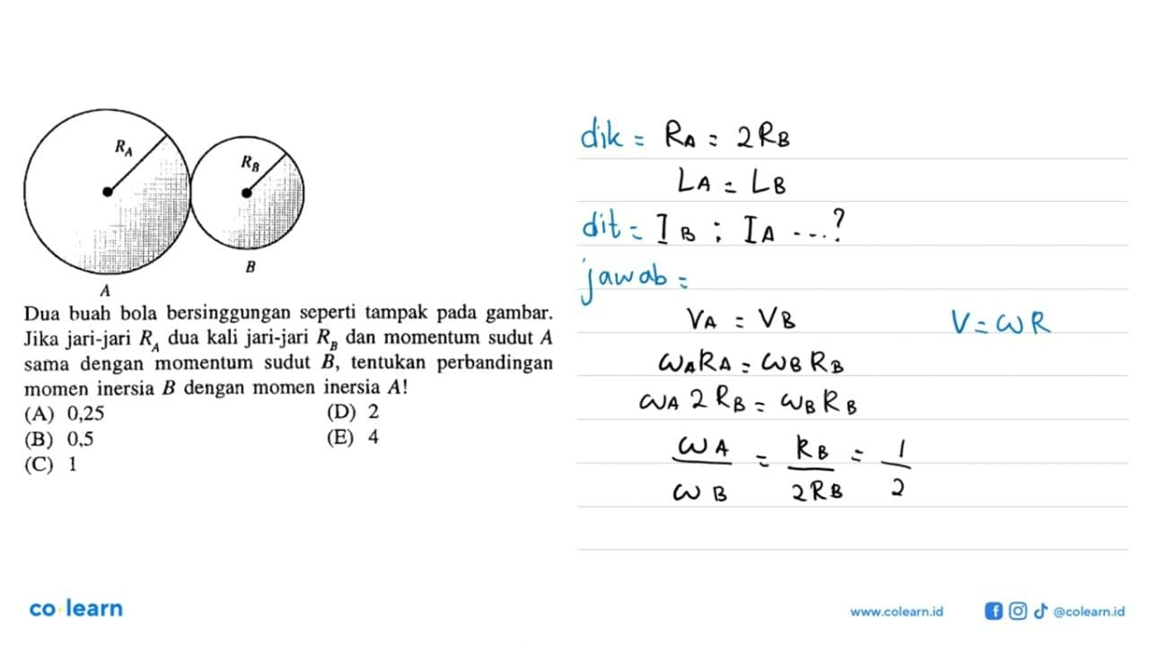RA RB A BDua buah bola bersinggungan seperti tampak pada