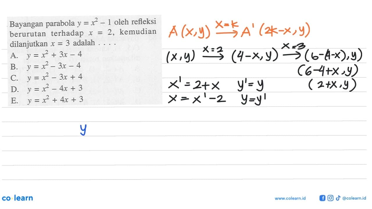 Bayangan parabola y=x^2-1 oleh refleksi berurutan terhadap