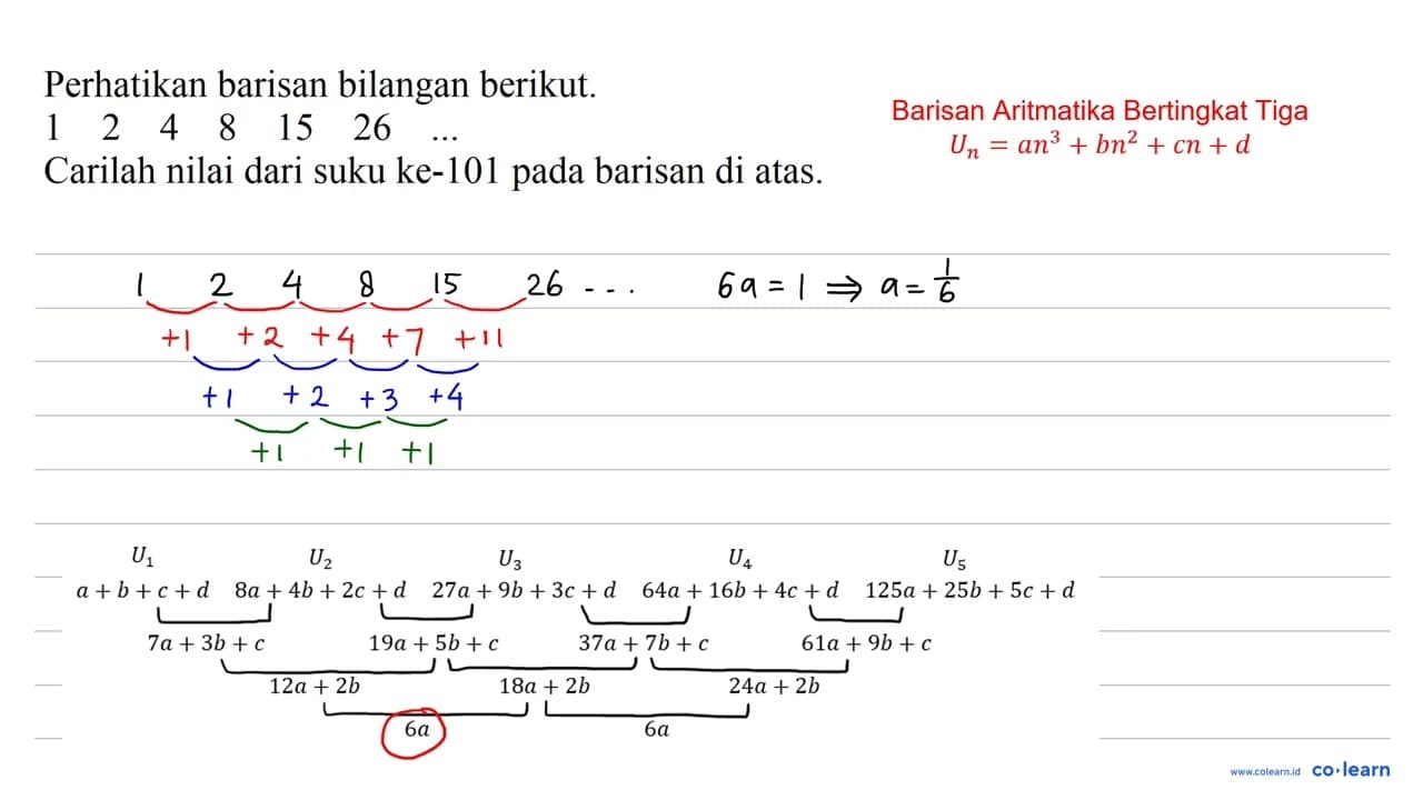 Perhatikan barisan bilangan berikut. 1 2 4 8 15 26 .