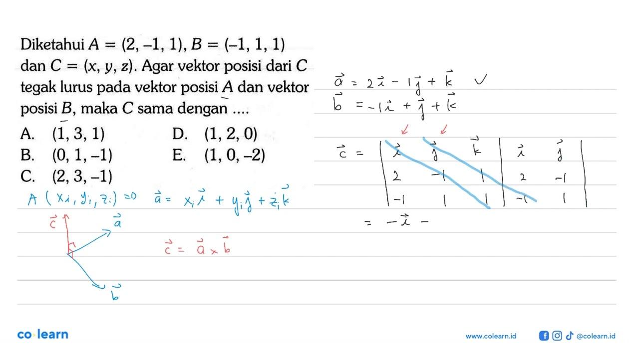 Diketahui A=(2, -1, 1), B=(-1, 1, 1) dan C = (x, y, z).