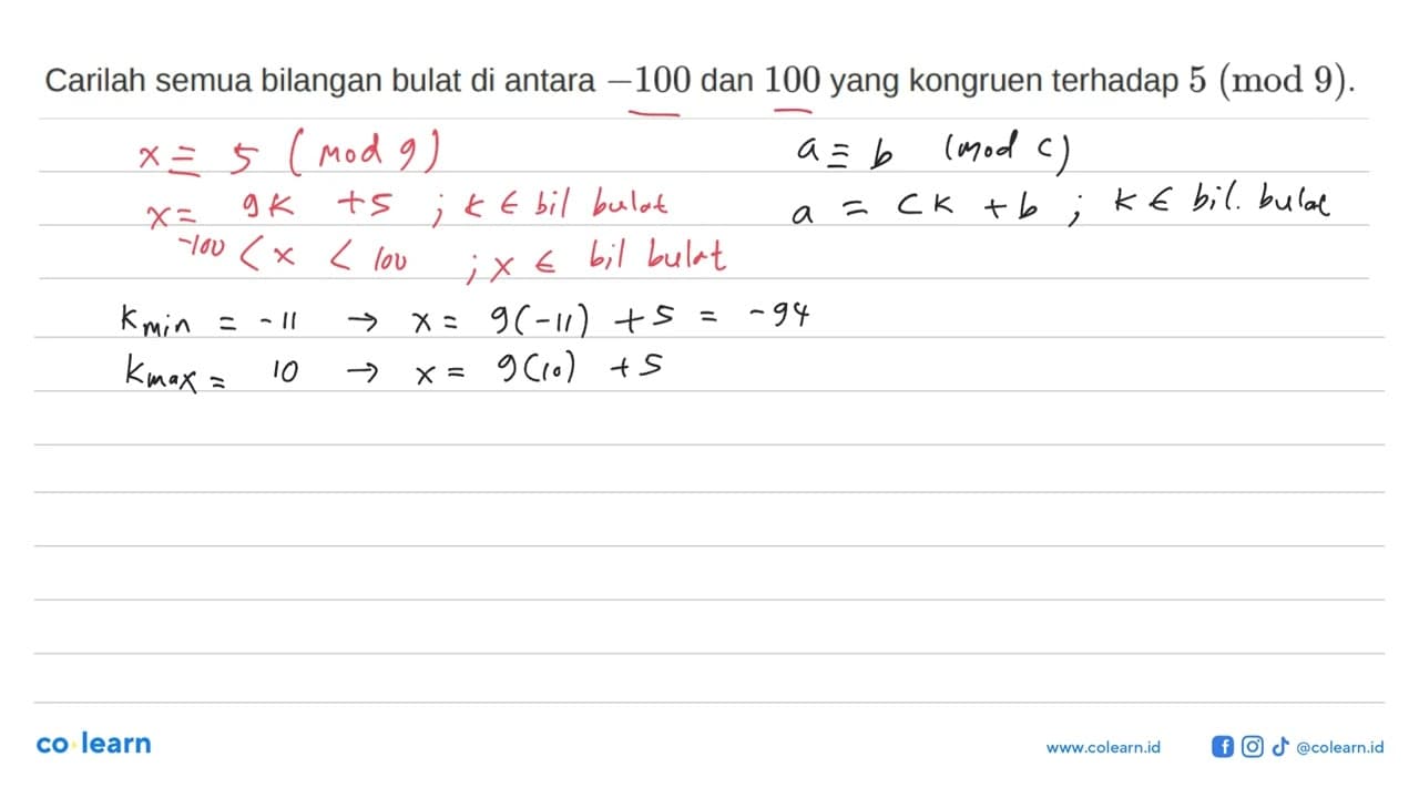 Carilah semua bilangan bulat di antara -100 dan 100 yang