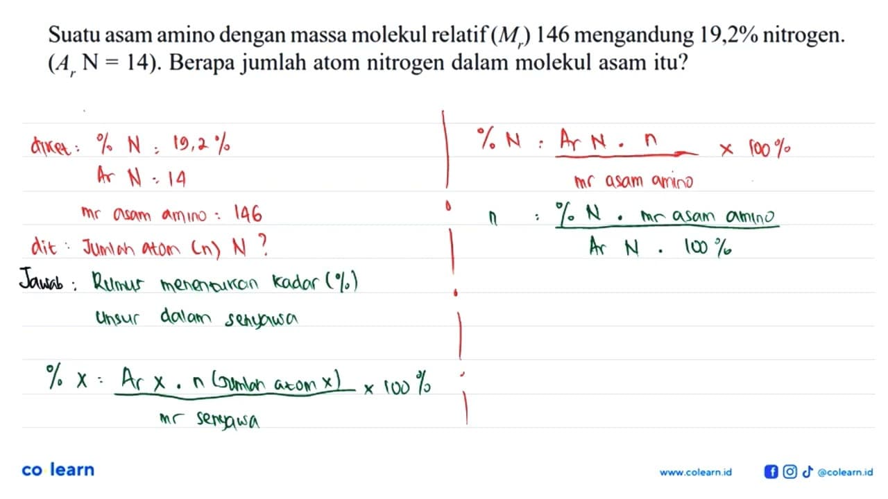 Suatu asam amino dengan massa molekul relatif (Mr) 146