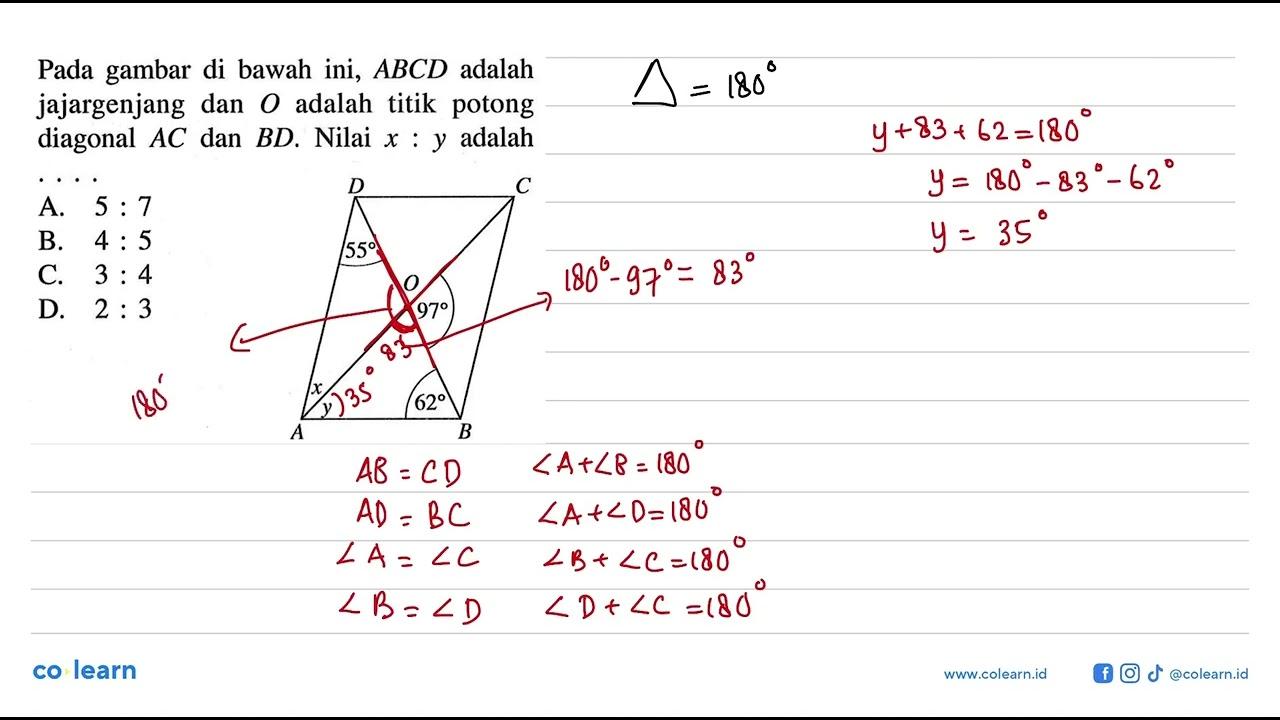 Pada gambar di bawah ini, ABCD adalah jajargenjang dan O