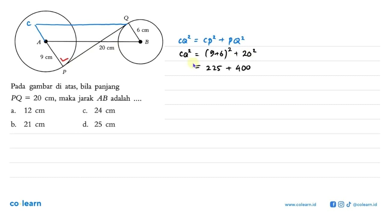 9 cm 20 cm 6 cm Pada gambar di atas, bila panjang PQ=20 cm,