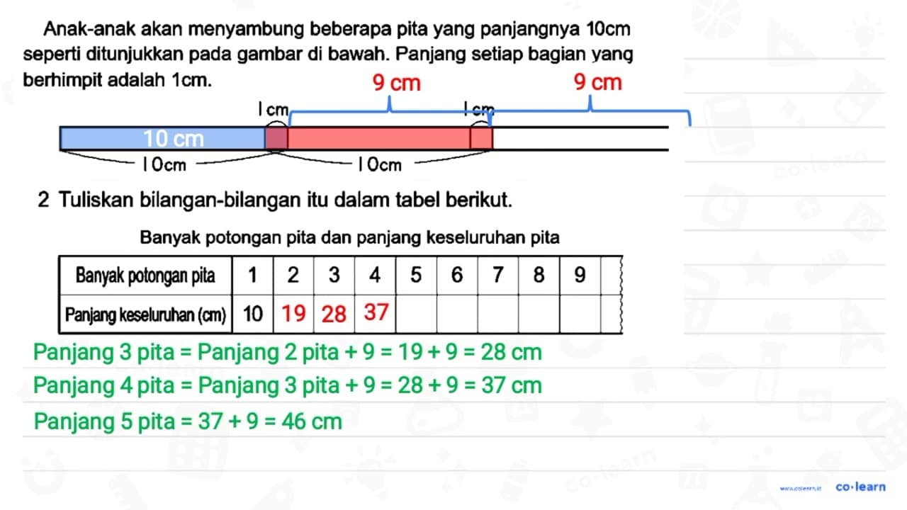 Anak-anak akan menyambung beberapa pita yang panjangnya 10