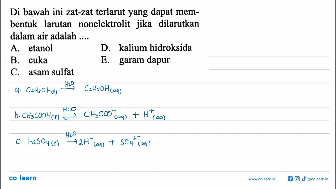 Di bawah ini zat-zat terlarut yang dapat membentuk larutan