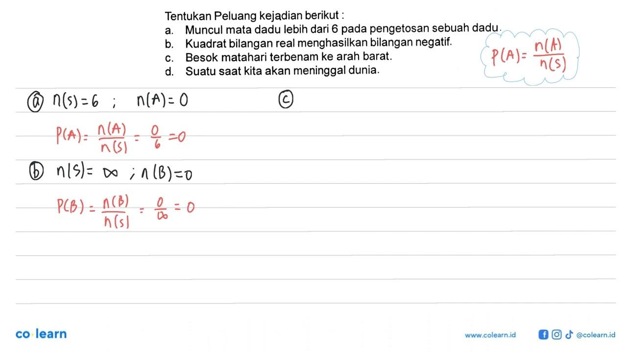 Tentukan Peluang kejadian berikut: a. Muncul mata dadu