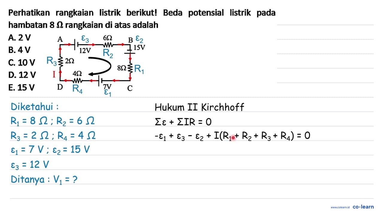 Perhatikan rangkaian listrik berikut! Beda potensial