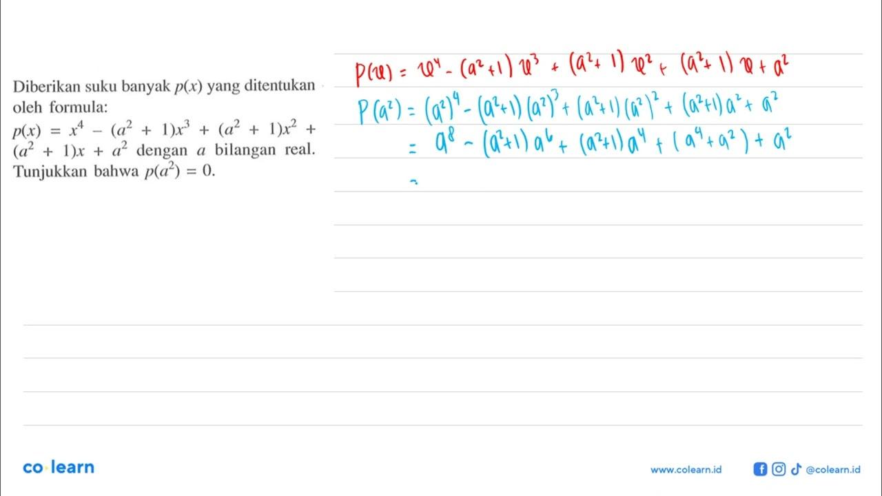 Diberikan suku banyak p(x) yang ditentukan oleh formula: