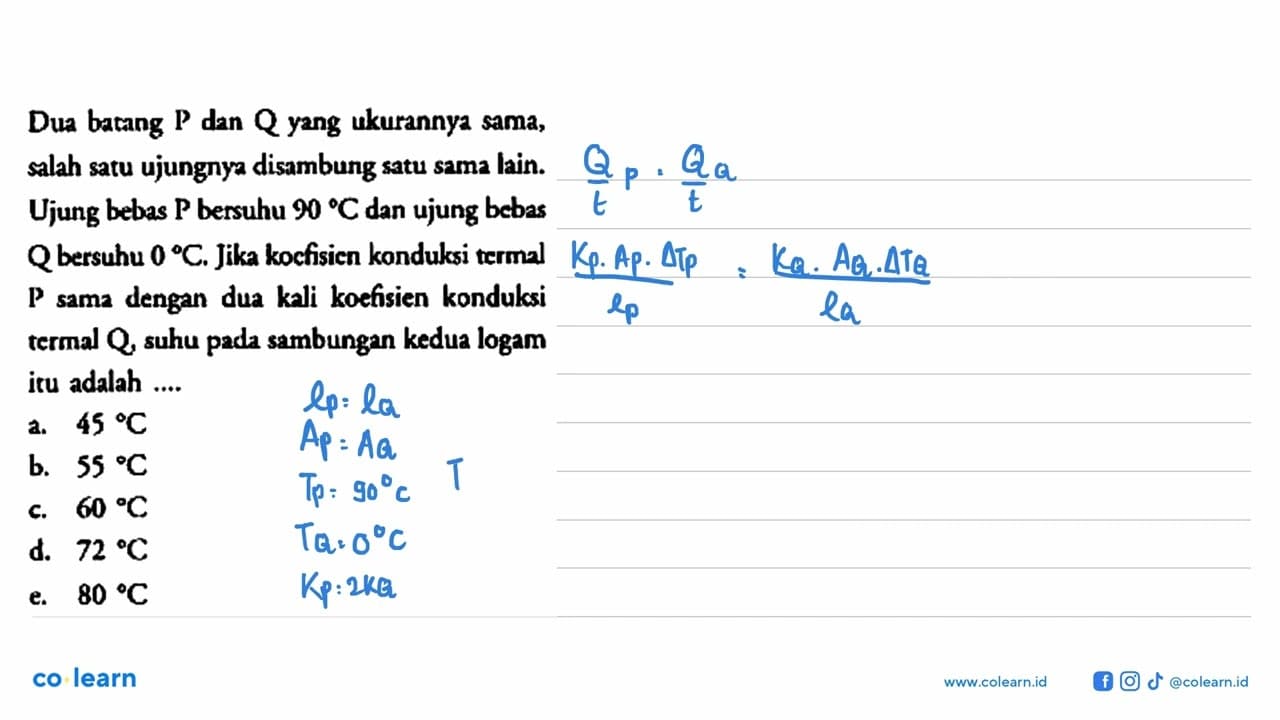 Dua batang P dan Q yang ukurannya sama, salah satu ujungnya