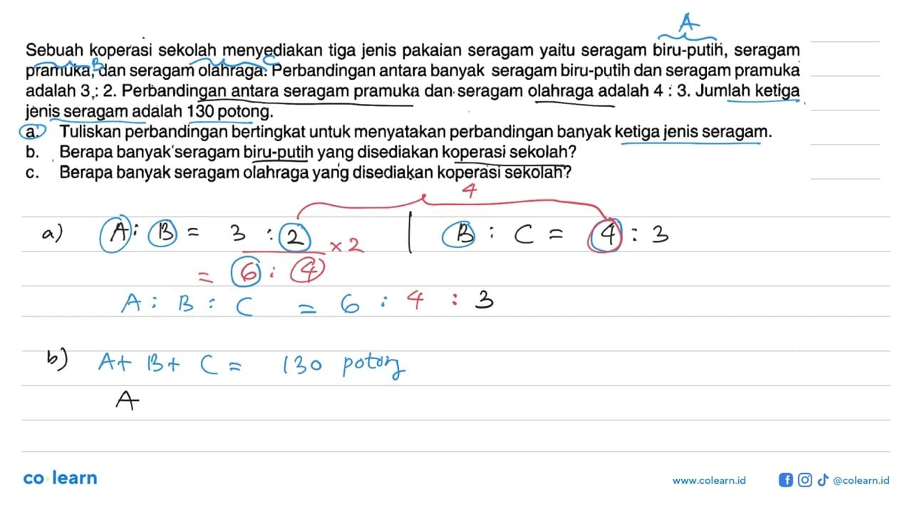 Sebuah koperasi sekolah menyediakan tiga jenis pakaian