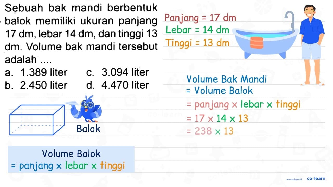 Sebuah bak mandi berbentuk balok memiliki ukuran panjang 17