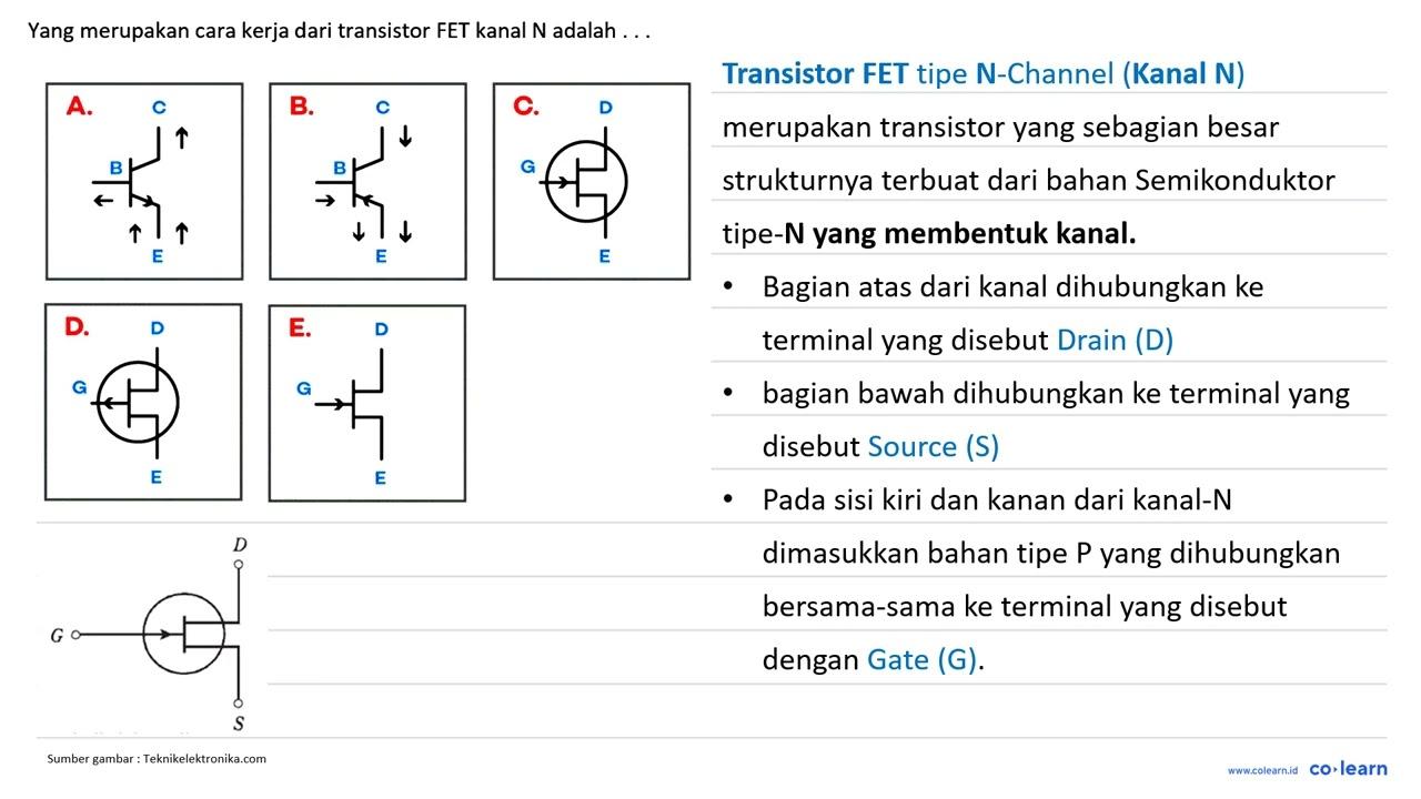 Yang merupakan cara kerja dari transistor FET kanal N