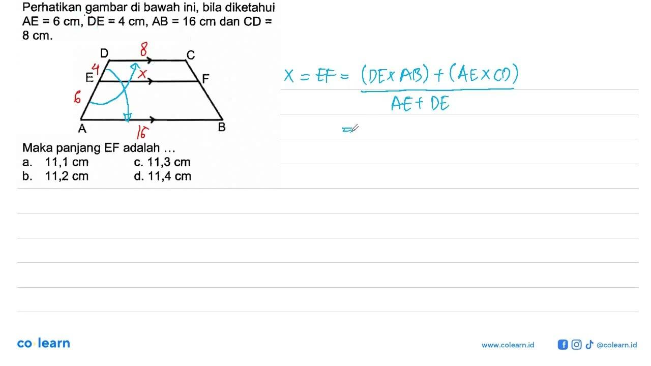 Perhatikan gambar di bawah ini, bila diketahui AE=6 cm,