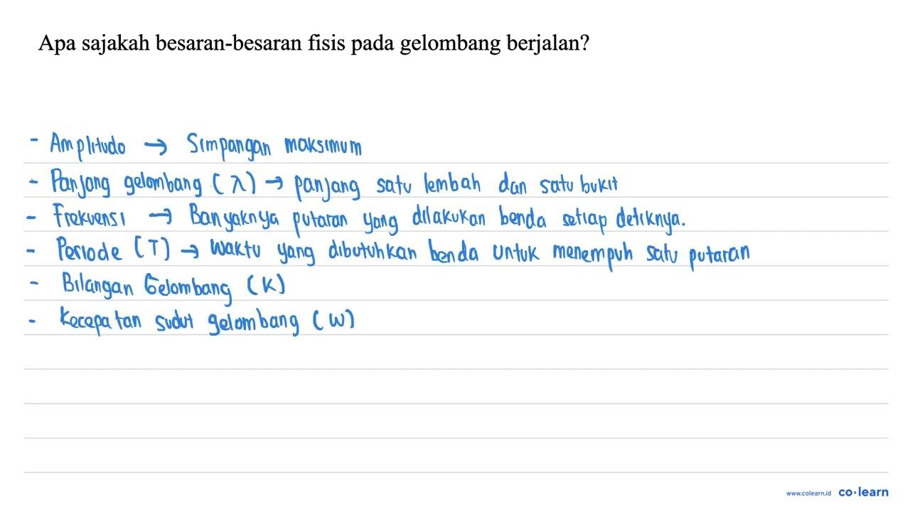 Apa sajakah besaran-besaran fisis pada gelombang berjalan?