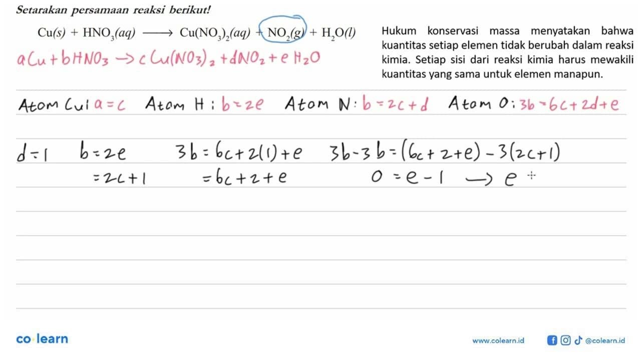 Setarakan persamaan reaksi berikut!Cu(s)+HNO3(a q) ->