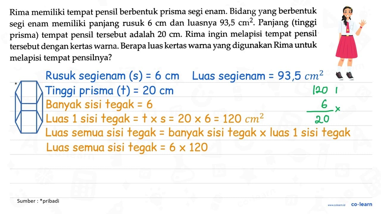 Rima memiliki tempat pensil berbentuk prisma segi enam.