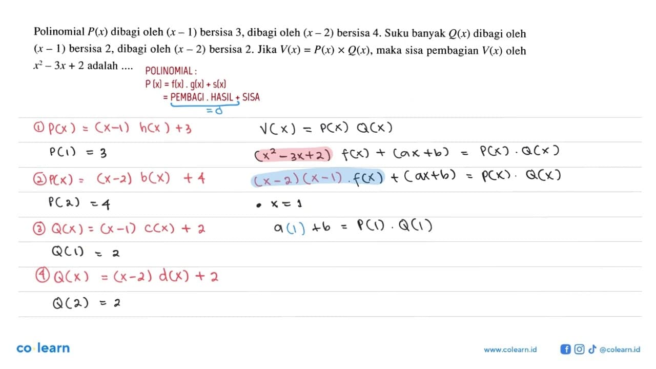 Polinomial P(x) dibagi oleh (x-1) bersisa 3, dibagi oleh