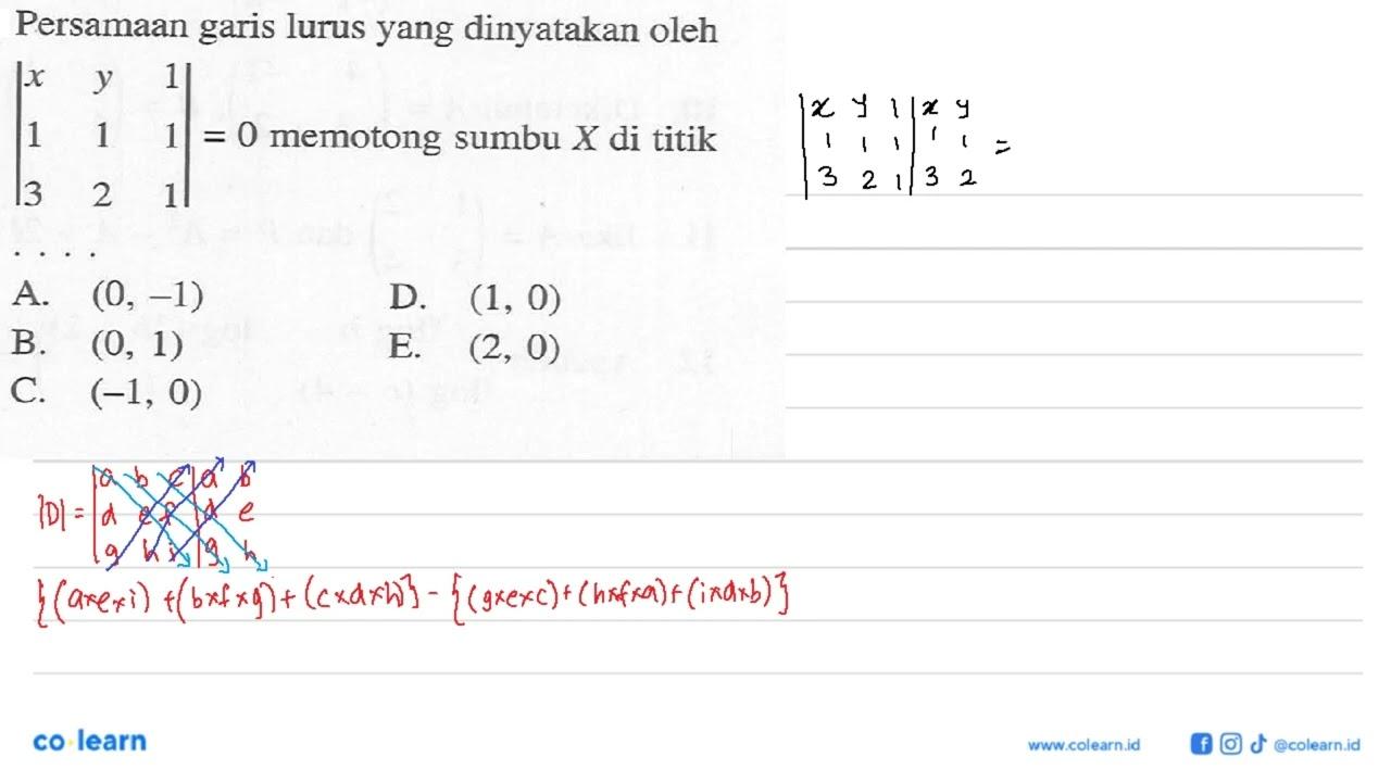 Persamaan garis lurus yang dinyatakan oleh |x y 1 1 1 1 3 2