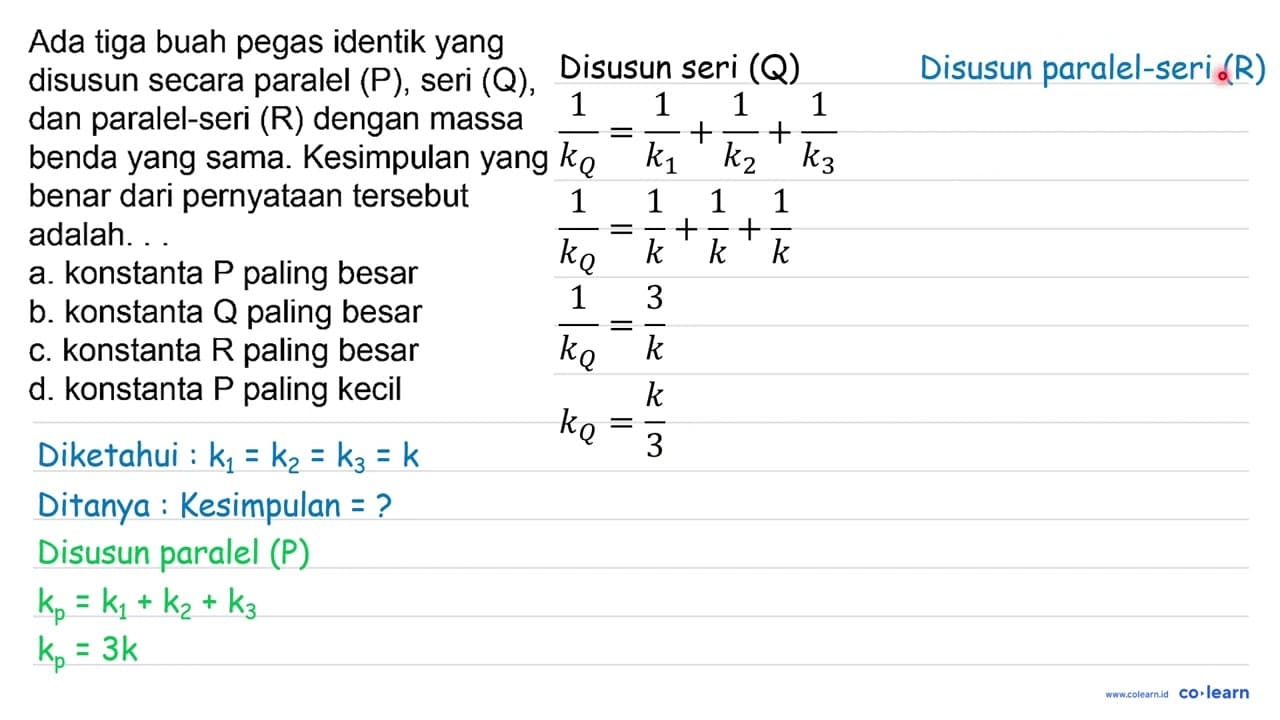 Ada tiga buah pegas identik yang disusun secara paralel