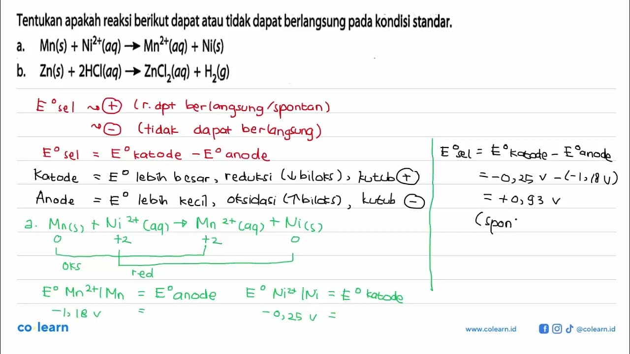 Tentukan apakah reaksi berikut dapat atau tidak dapat