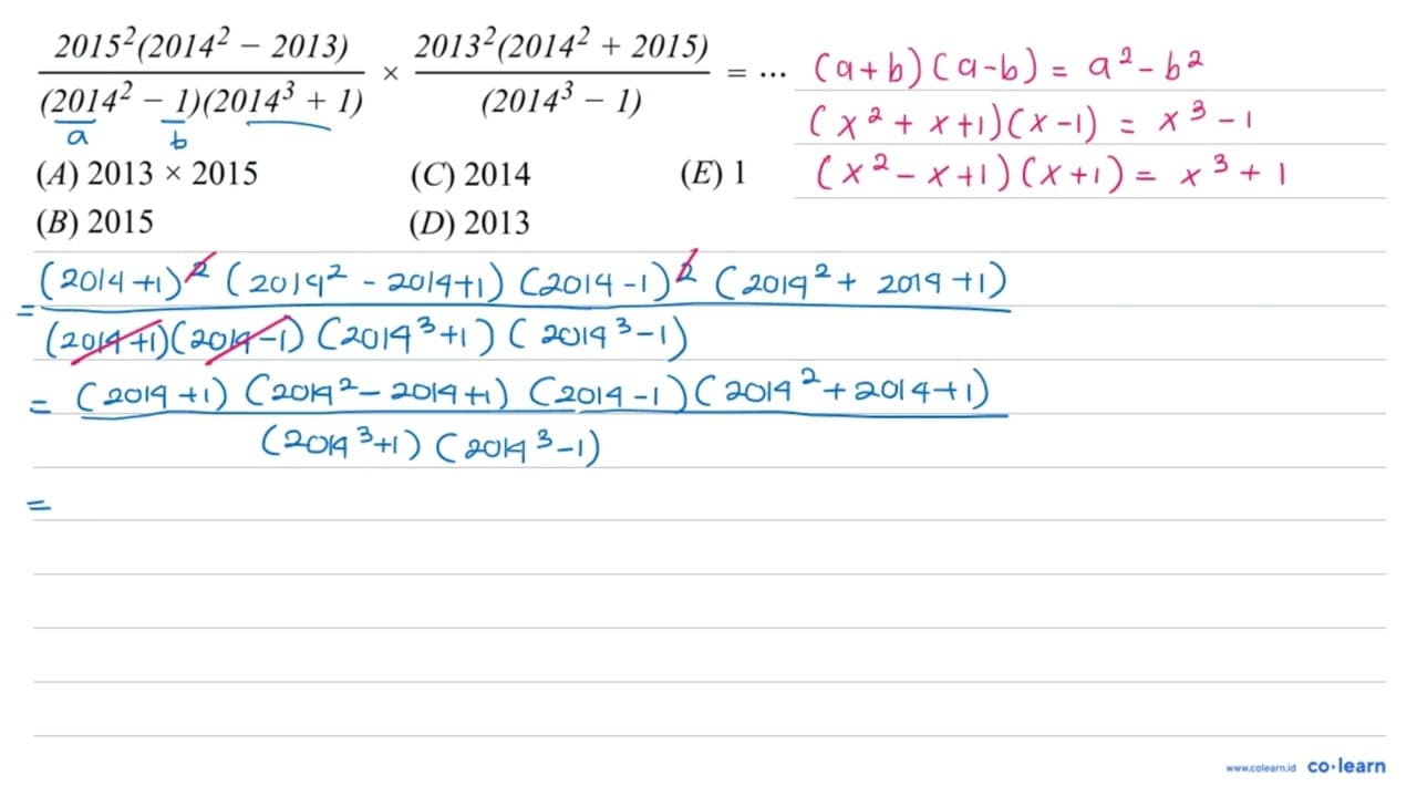 (2015^2(2014^2-2013))/((2014^2-1)(2014^3+1)) x