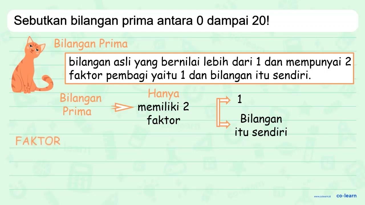 Sebutkan bilangan prima antara 0 sampai 20!