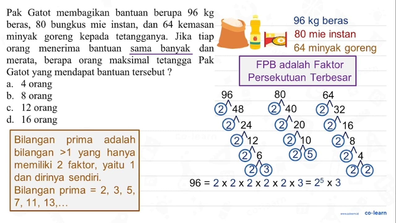 Pak Gatot membagikan bantuan berupa 96 kg beras, 80 bungkus