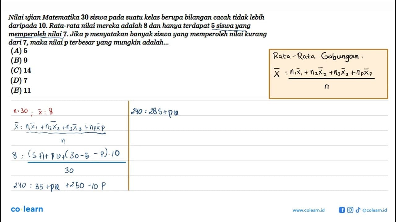 Nilai ujian Matematika 30 siswa pada suatu kelas berupa