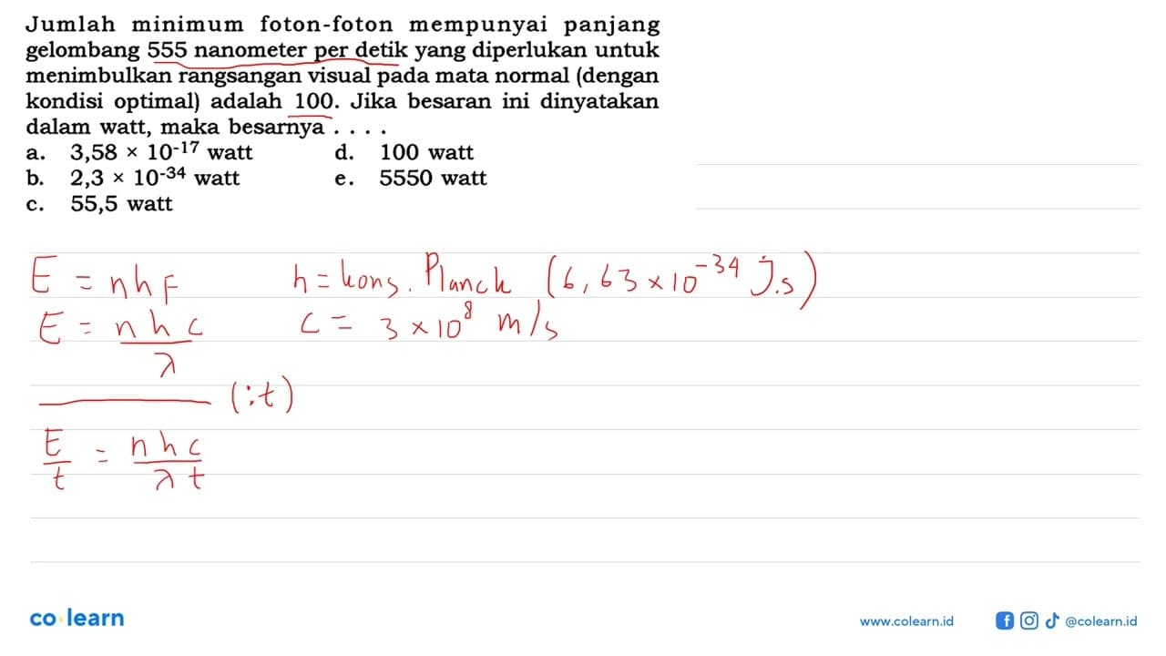 Jumlah minimum foton-foton mempunyai panjang gelombang 555