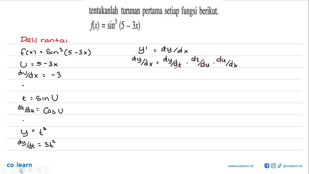 tentukanlah turunan pertama setiap fungsi berikut.