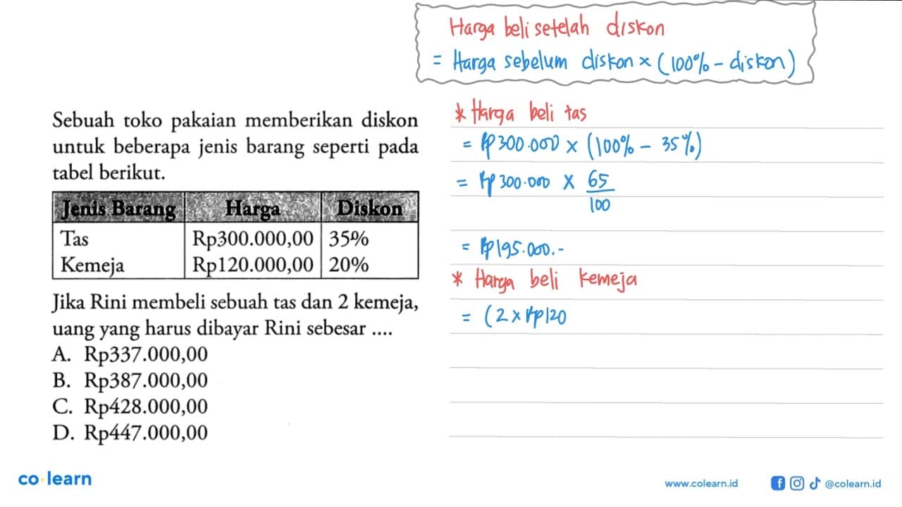 Sebuah toko pakaian memberikan diskon untuk beberapa jenis