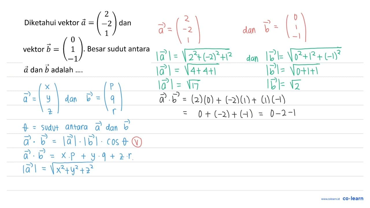 Diketahui vektor a = (2 -2 1) dan vektor b = (0 1 -1).