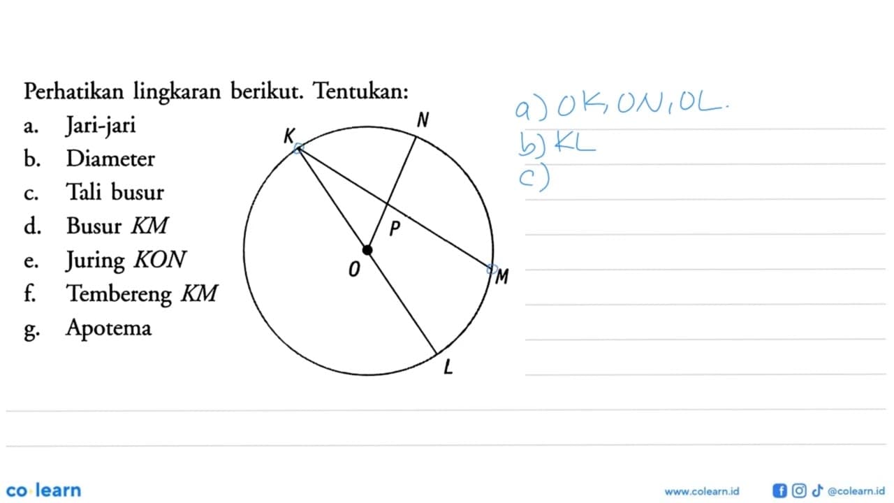 Perhatikan lingkaran berikut. Tentukan: a. Jari-jari b.